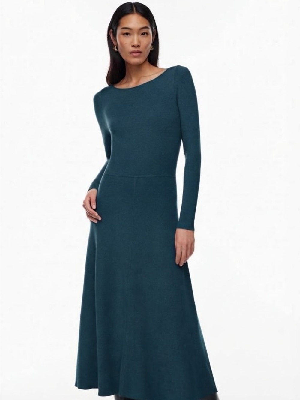 Aritzia Babaton Sz M Palette Duck Blue Knit Minimalist Midi Dress